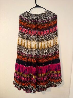 Boho Tiered Maxi Skirt in Pink, Orange & Cream